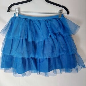 Chic Layered Blue Tulle Mini Skirt